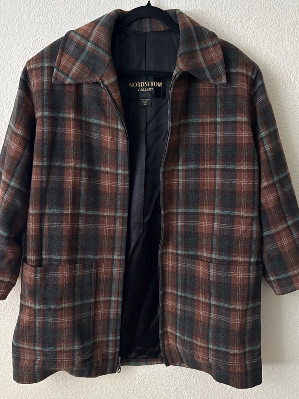 Nordstrom Plaid Peacoat in Brown and Teal